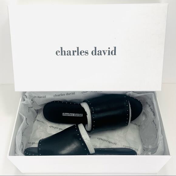 Charles David Sheriff Flat Slide Sandal Size 7 Black Luxury Leather Padded Comfy - Picture 16 of 16